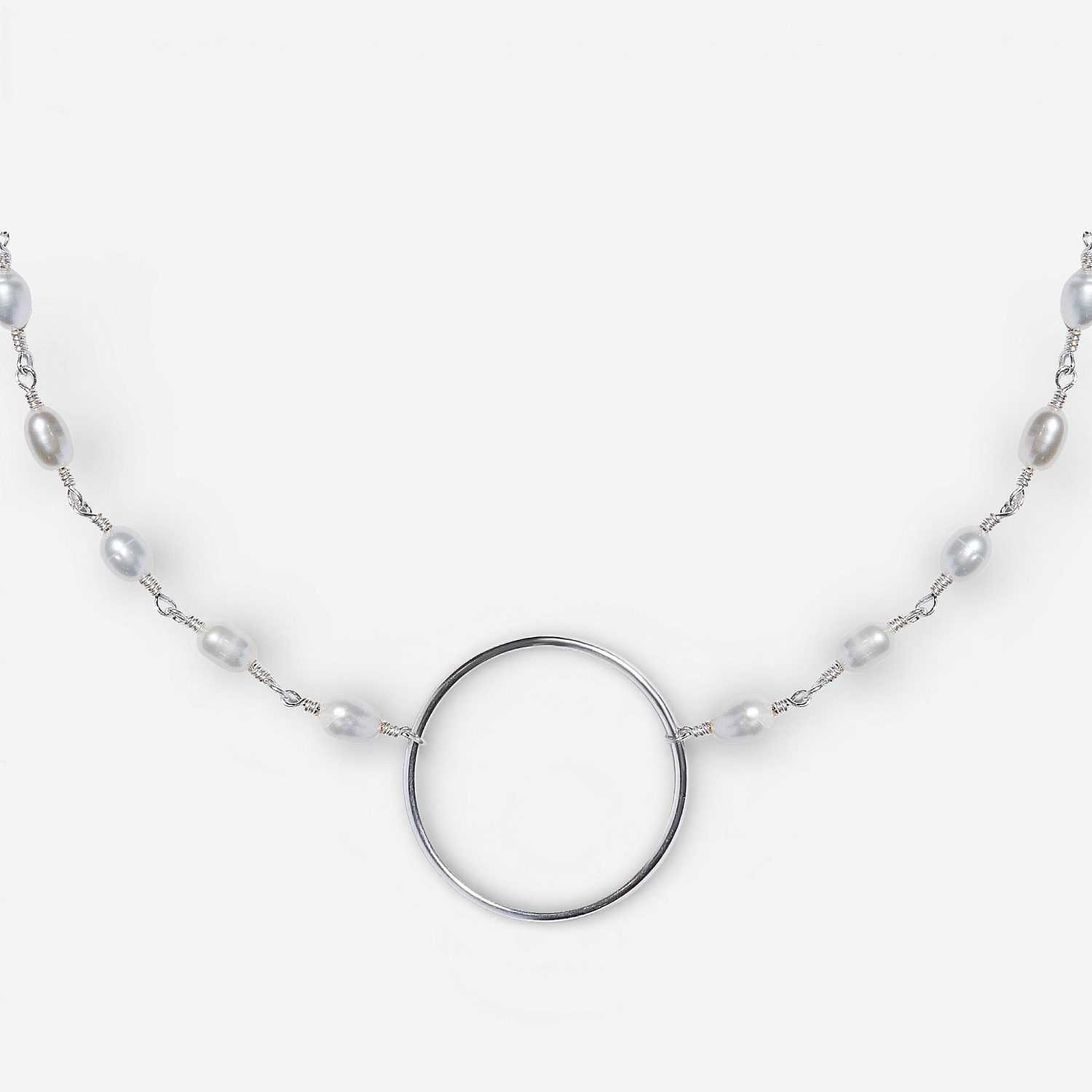 01-00-0130 Колье бесконечность с белым жемчугом (Ag 925)-1