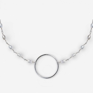 01-00-0130 Колье бесконечность с белым жемчугом (Ag 925)-1