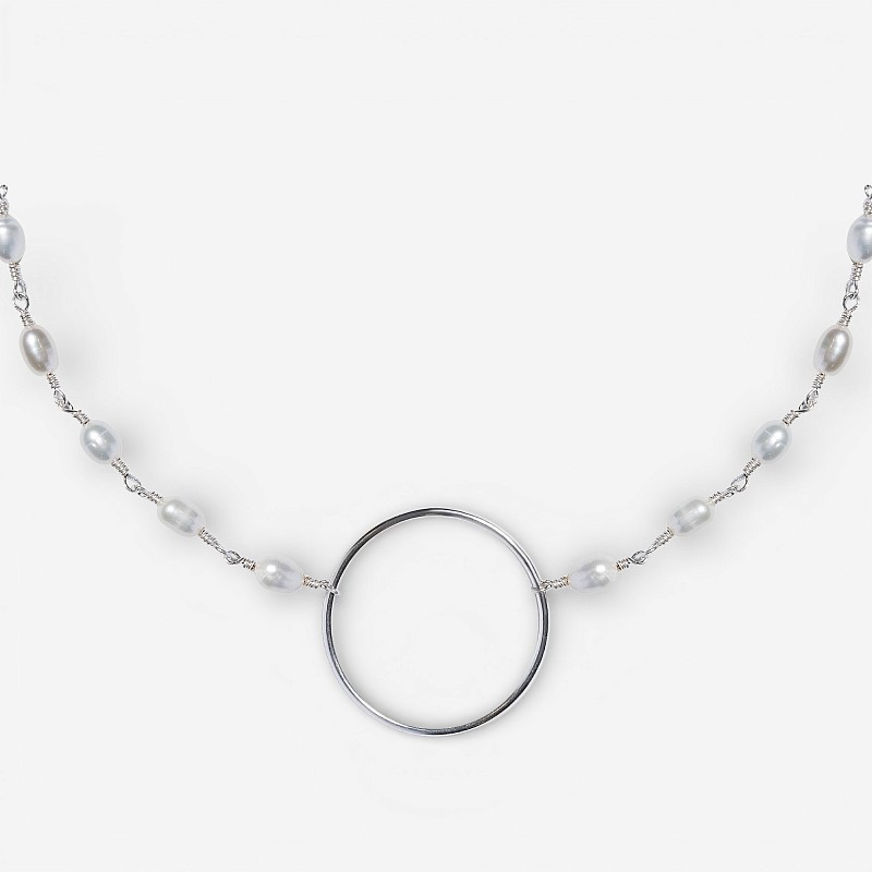 01-00-0130 Колье бесконечность с белым жемчугом (Ag 925)