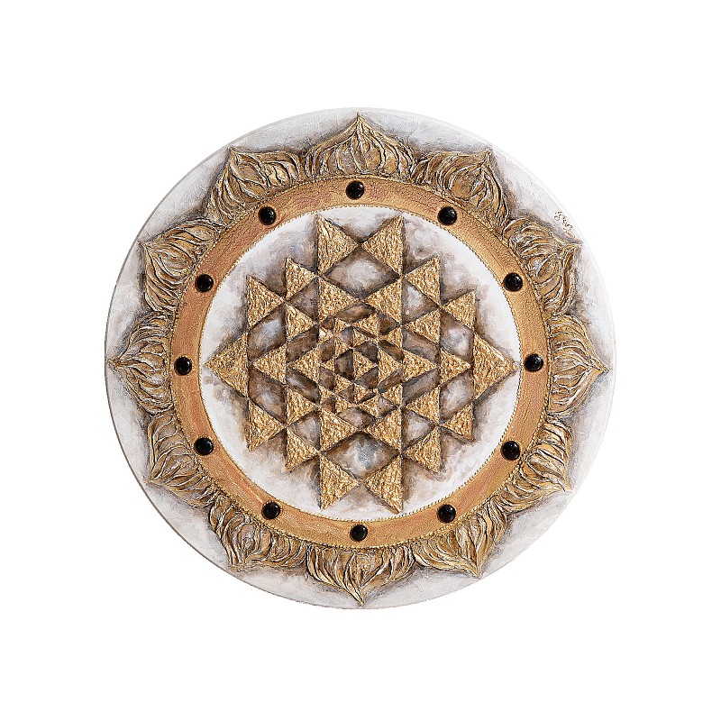 23-01-0001 Картина круглая Шри-янтра золотая