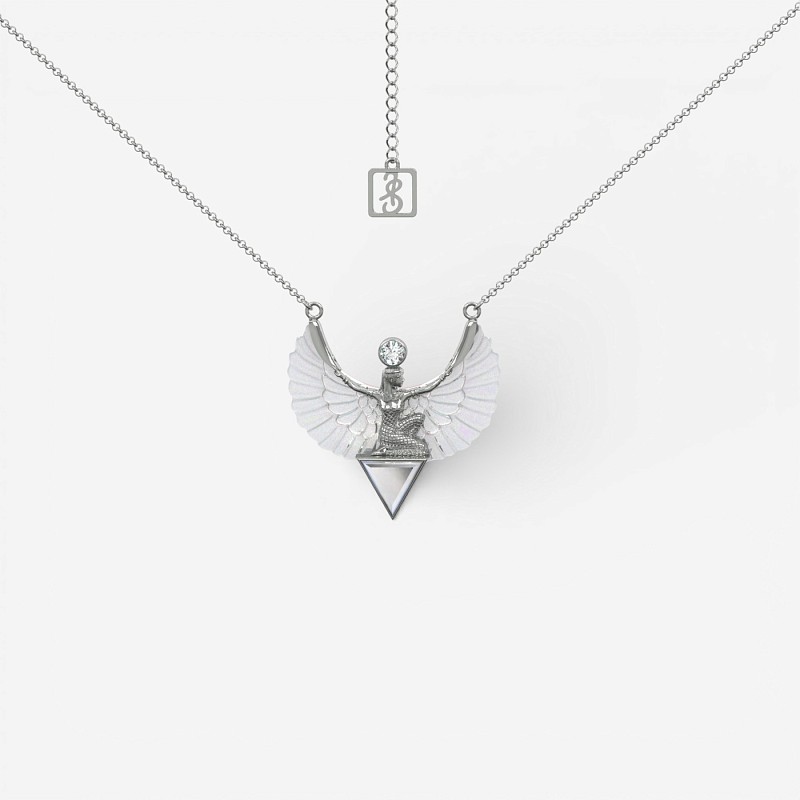 09-00-0770 Колье "Изида" с крыльями из молочного перламутра (Ag 925)