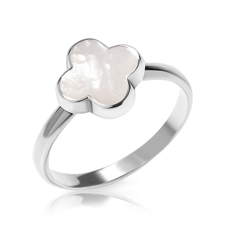 03-00-0112 Кольцо клевер с белым перламутром (Ag 925)