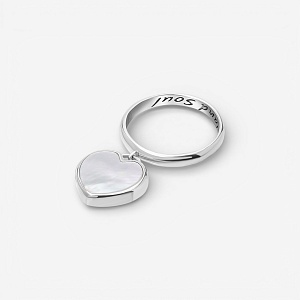 03-00-0530 Кольцо с подвеской белый перламутр сердце (Ag 925)-1