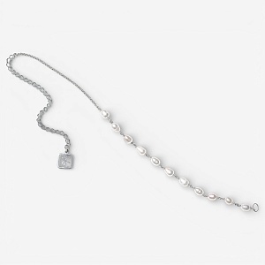 01-00-0676 Цепочка на карабин Жемчуг левая (через плетение) (Ag 925)-1