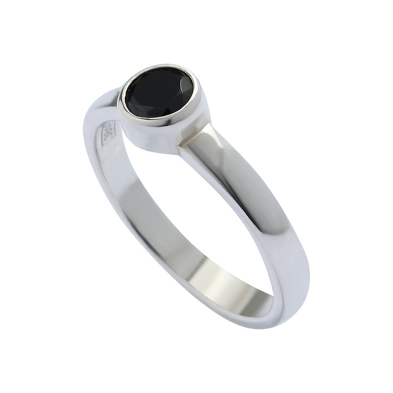 03-00-0163 Кольцо на фалангу с круглым чёрным цирконом (гладкое) (Ag 925)