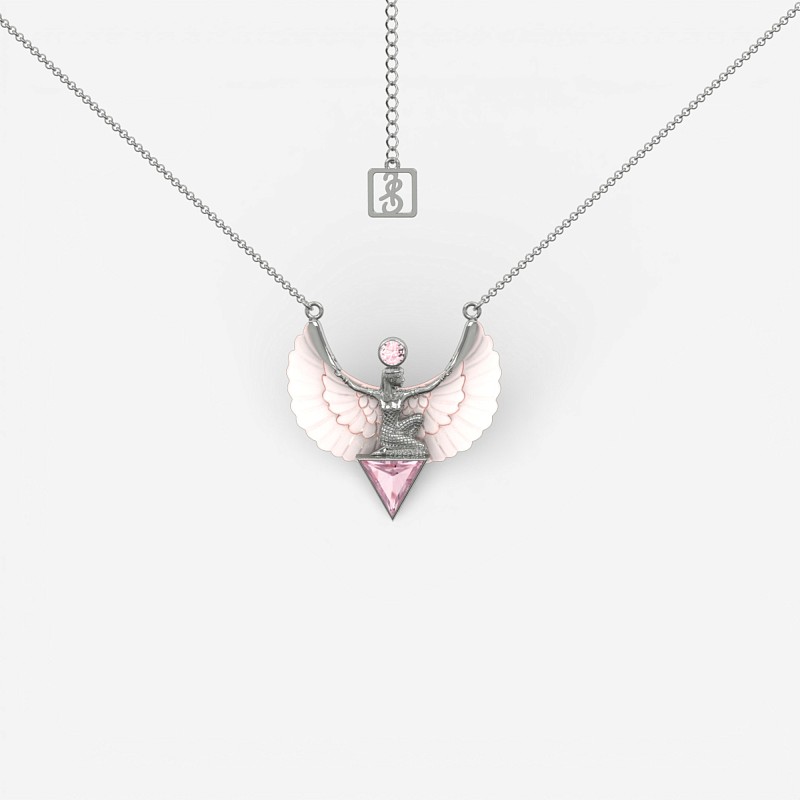09-00-0772 Колье "Изида" с крыльями из пудрового перламутра (Ag 925)