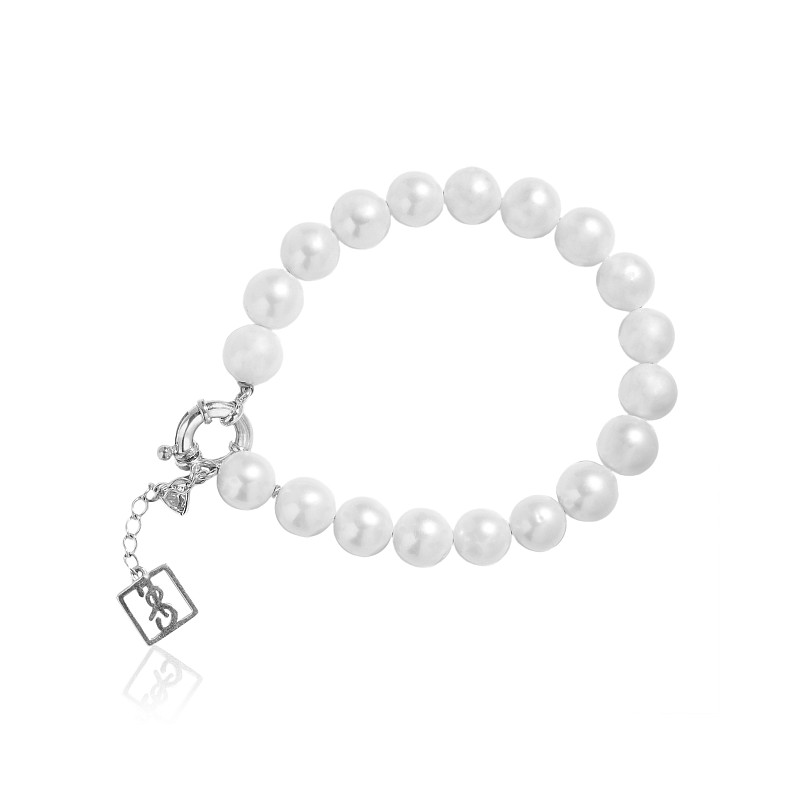 02-00-0520 Браслет с крупными бусинами белого жемчуга и цирконом (Ag 925)