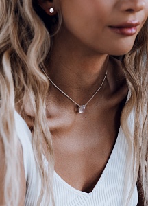 01-00-0237 Колье с круглым розовым кварцем кабошон (Ag 925)-3