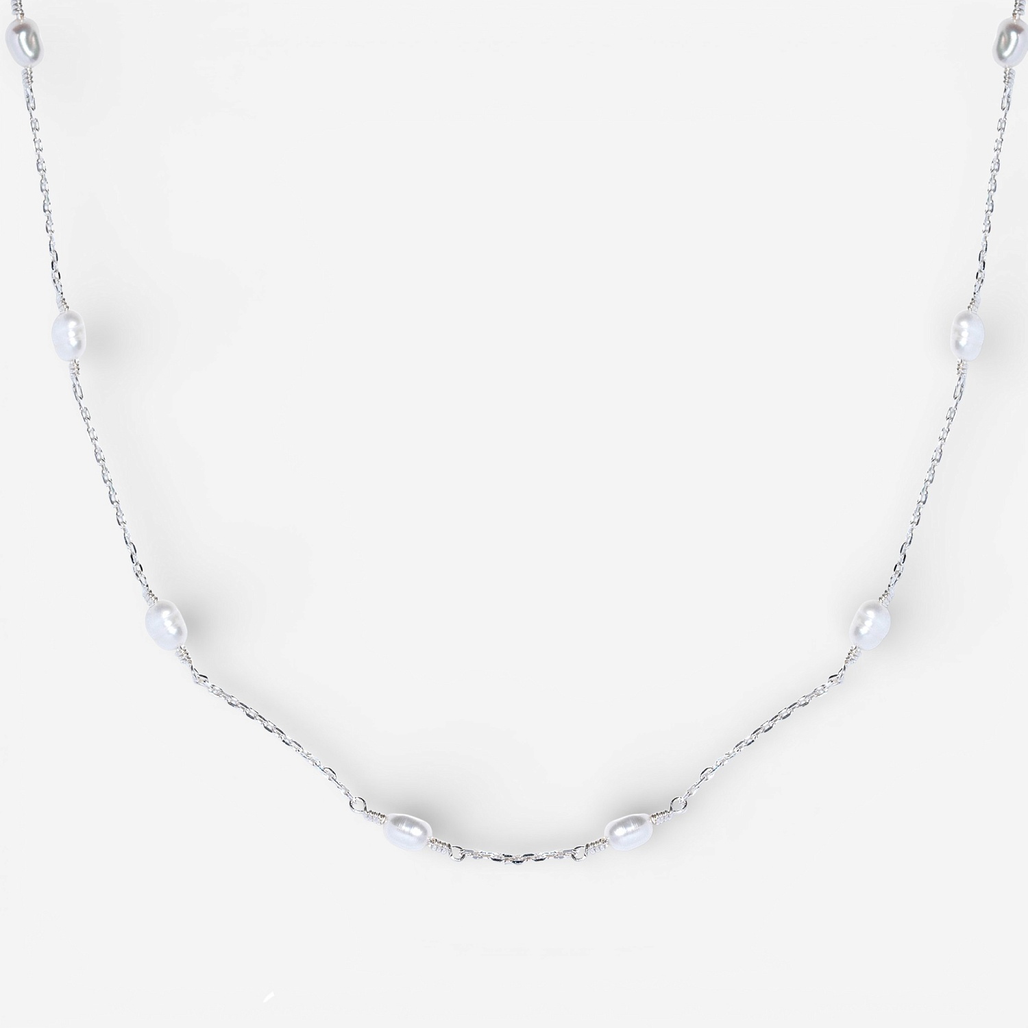 01-00-0218 Колье с бусинами белого жемчуга (Ag 925)-1