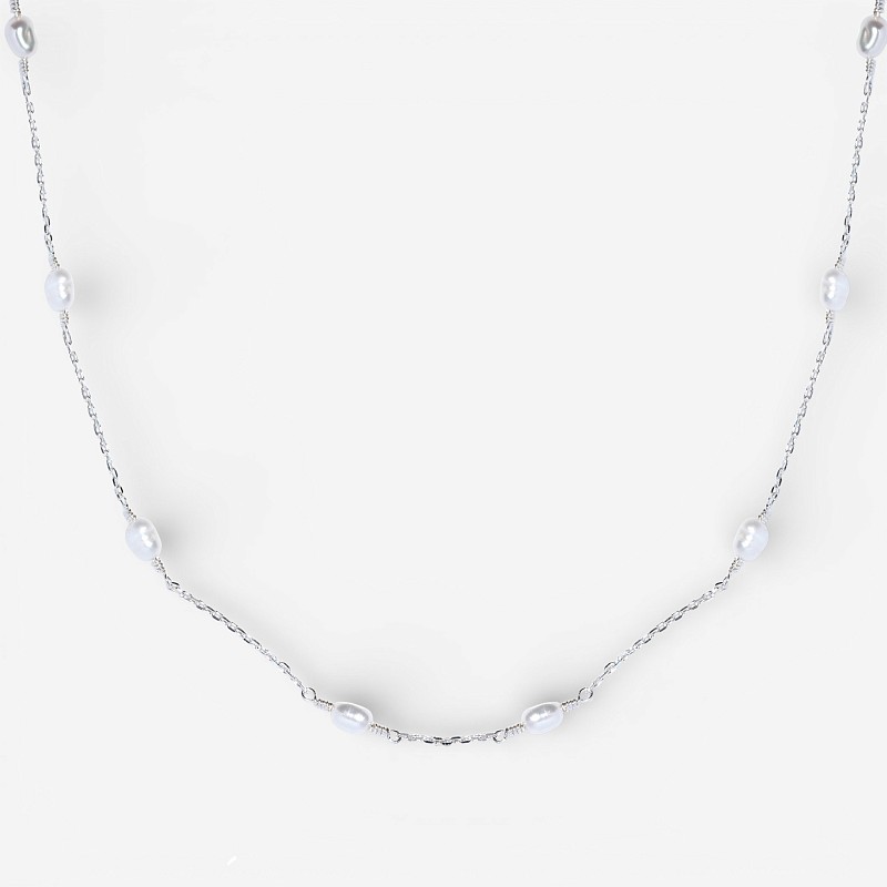 01-00-0218 Колье с бусинами белого жемчуга (Ag 925)